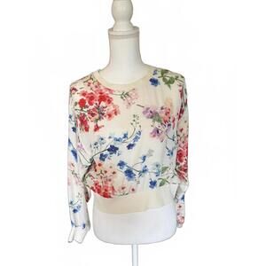New Theory Floral Print Long Sleeve Blouse, Size Petite Small